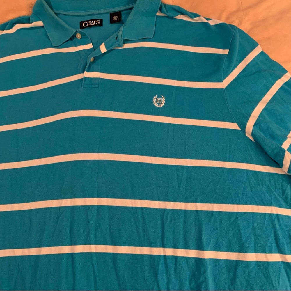 Chaps Blue White Striped Polo Short Sleeve - Picture 4 of 6